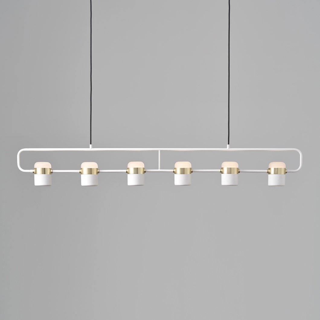 Adjustable Glass Pendant Light 6heads: L 53.2″ x H 7.1″ / L 135cm x H 18cm / Gold + White / Warm white Pendant light
