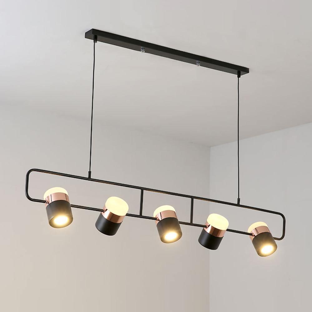 Adjustable Glass Pendant Light 5heads: L 43.3″ x H 7.1″ / L 110cm x H 18cm / Rose Gold + Black / Warm white Pendant