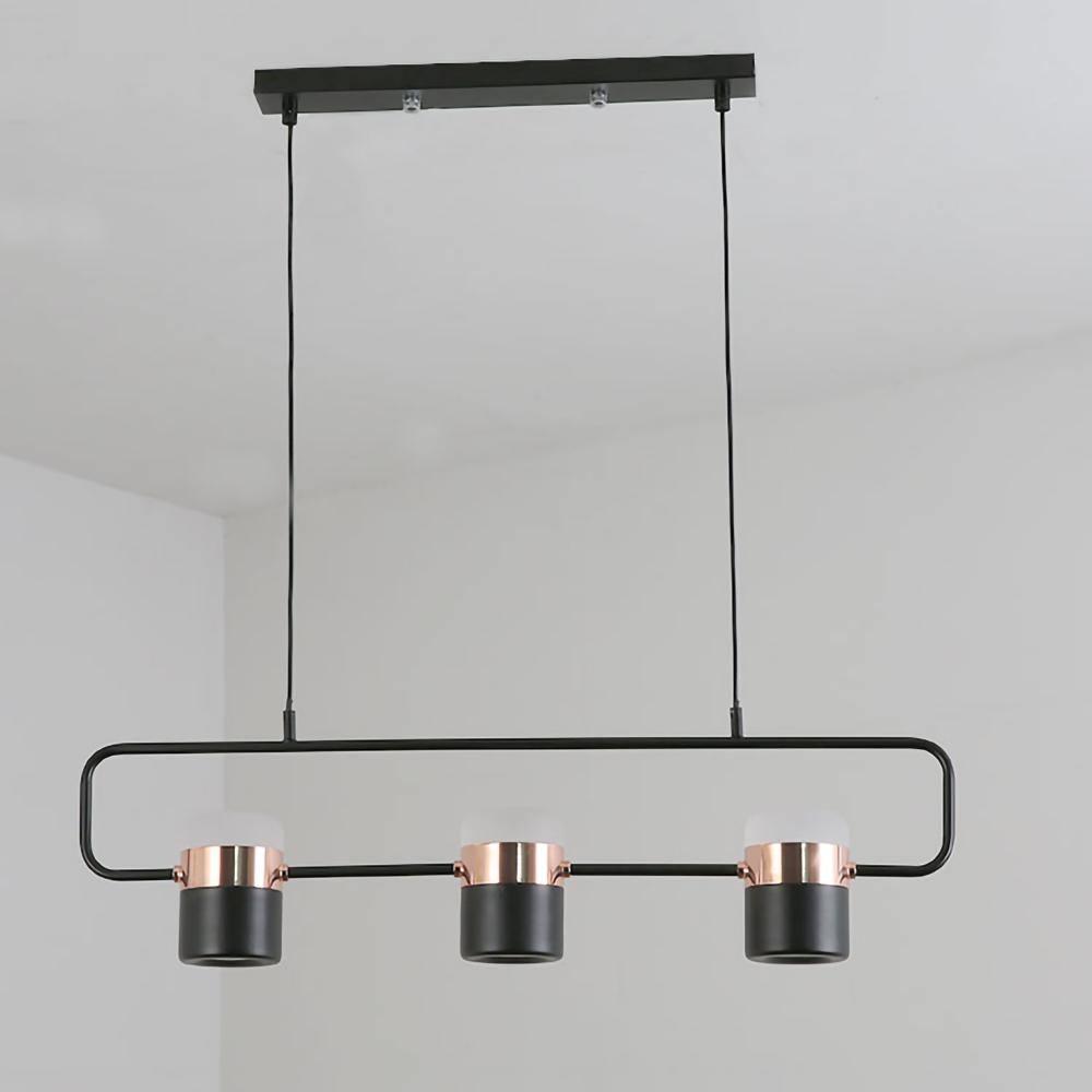 Adjustable Glass Pendant Light 3heads: L 26.8″ x H 7.1″ / L 68cm x H 18cm / Rose Gold + Black / Warm white Pendant light