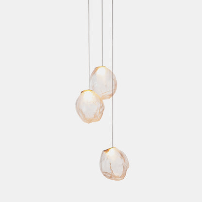 Liquid Glass Stone Pendant Light 3 heads Dia 7.9″ x H 9.8″ (Single Lamp) / Clear / Warm White Pendant light