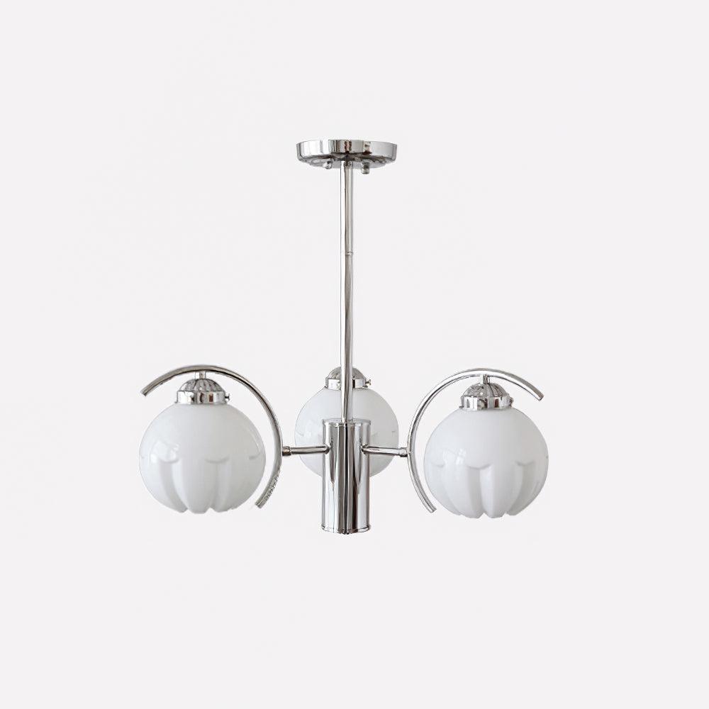 Litchford Chandelier 3 heads Φ 17.3″ x H 18.9″ / Dia 44cm x H 48cm / Chrome + White Glass Chandelier