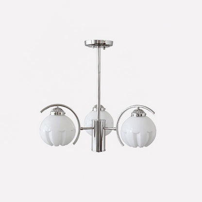 Litchford Chandelier 3 heads Φ 17.3″ x H 18.9″ / Dia 44cm x H 48cm / Chrome + White Glass Chandelier