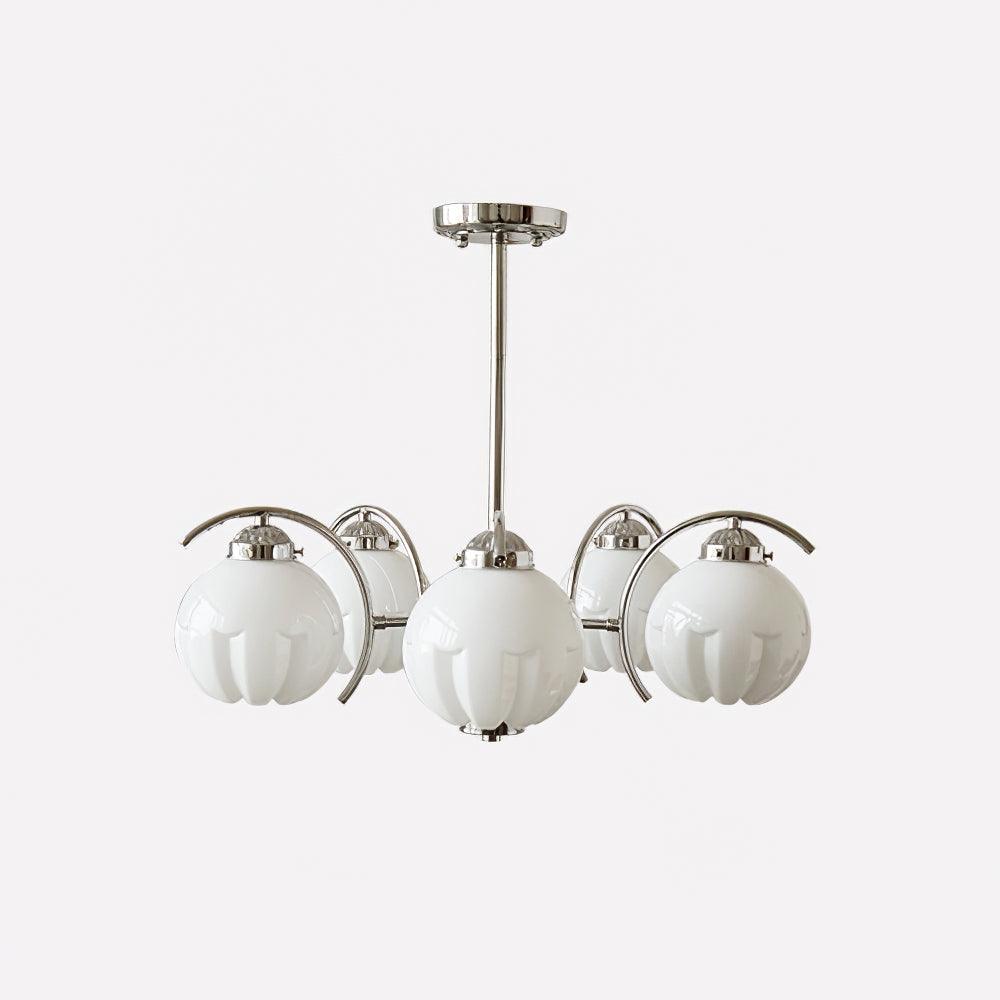 Litchford Chandelier 5 heads Φ 21.7″ x H 18.9″ / Dia 55cm x H 48cm / Chrome + White Glass Chandelier