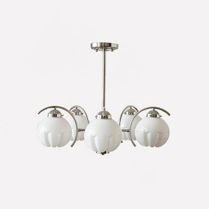 Litchford Chandelier 5 heads Φ 21.7″ x H 18.9″ / Dia 55cm x H 48cm / Chrome + White Glass Chandelier