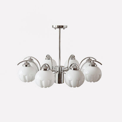 Litchford Chandelier 8 heads Φ 30.7″ x H 18.9″ / Dia 78cm x H 48cm / Chrome + White Glass Chandelier