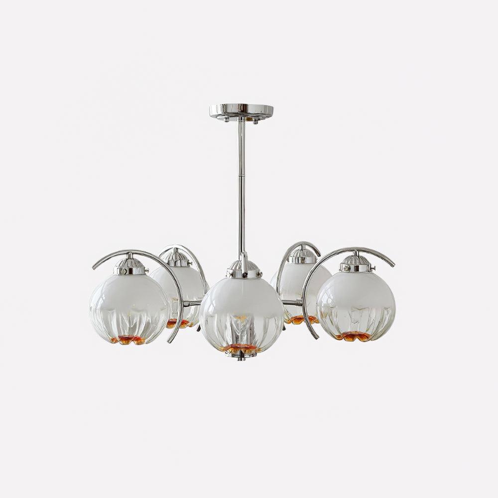 Litchford Chandelier 5 heads Φ 21.7″ x H 18.9″ / Dia 55cm x H 48cm / Chrome + Opaque Glass Chandelier