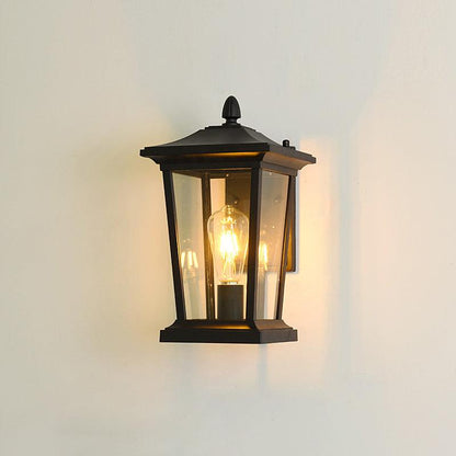 Lodge Birdcage Outdoor Wall Lamp Dia 8.3″ x W 9.8″ x H 14.6″ / Dia 21cm x W 25cm x H 37cm / Black / Clear glass Outdoor