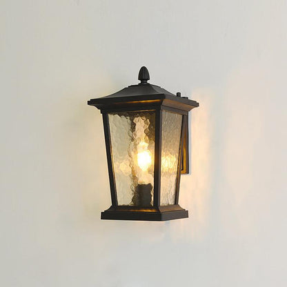 Lodge Birdcage Outdoor Wall Lamp Dia 8.3″ x W 9.8″ x H 14.6″ / Dia 21cm x W 25cm x H 37cm / Black / Water pattern glass