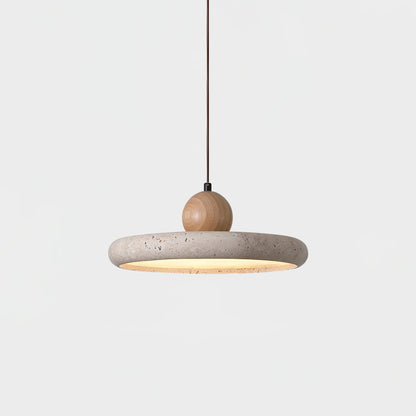 Lola Travertine Pendant Light Dia 11.8″ x H 3.7″ / Yellow Travertine & Wood Color / Warm Light 1001 pendant Lamp