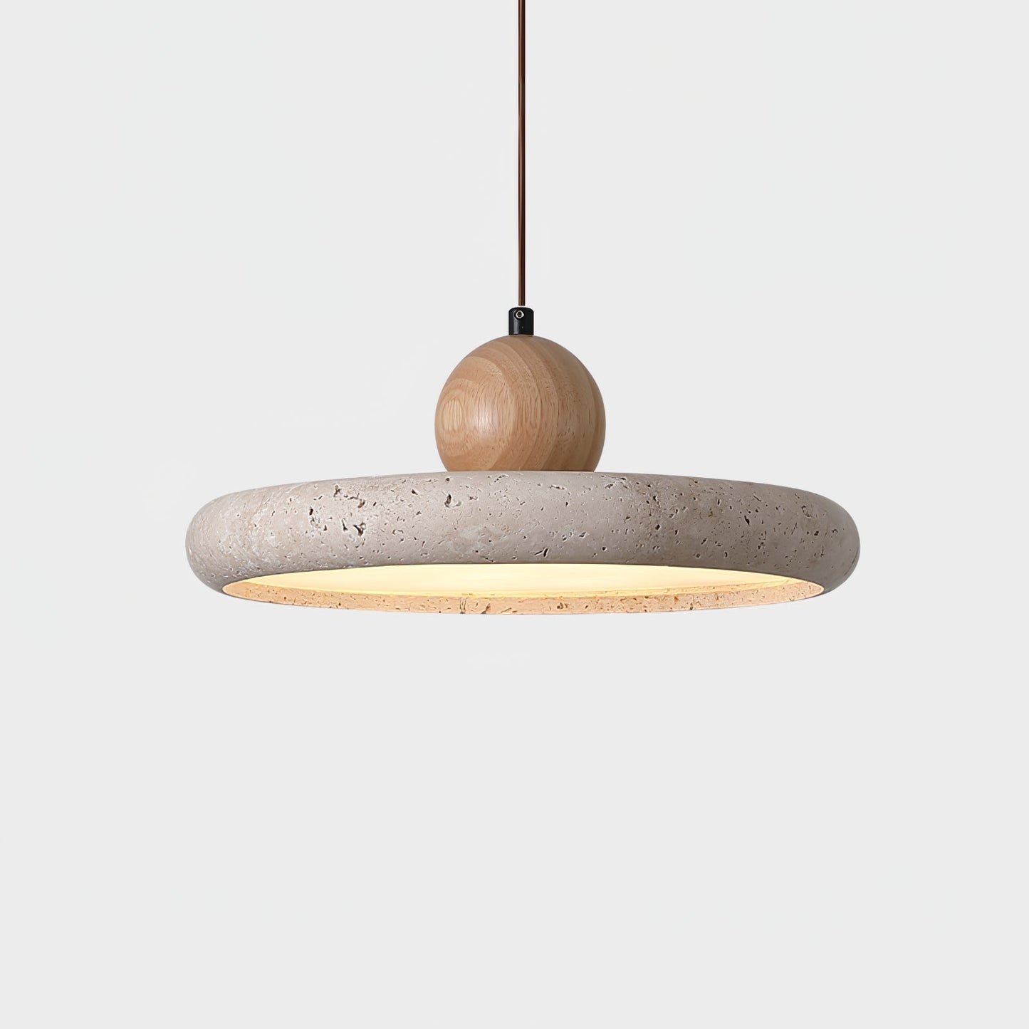 Lola Travertine Pendant Light Dia 15.7″ x H 3.7″ / Yellow Travertine & Wood Color / Warm Light 1001 pendant Lamp