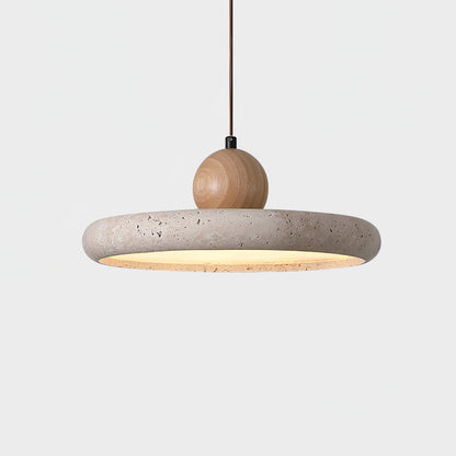 Lola Travertine Pendant Light Dia 15.7″ x H 3.7″ / Yellow Travertine & Wood Color / Warm Light 1001 pendant Lamp