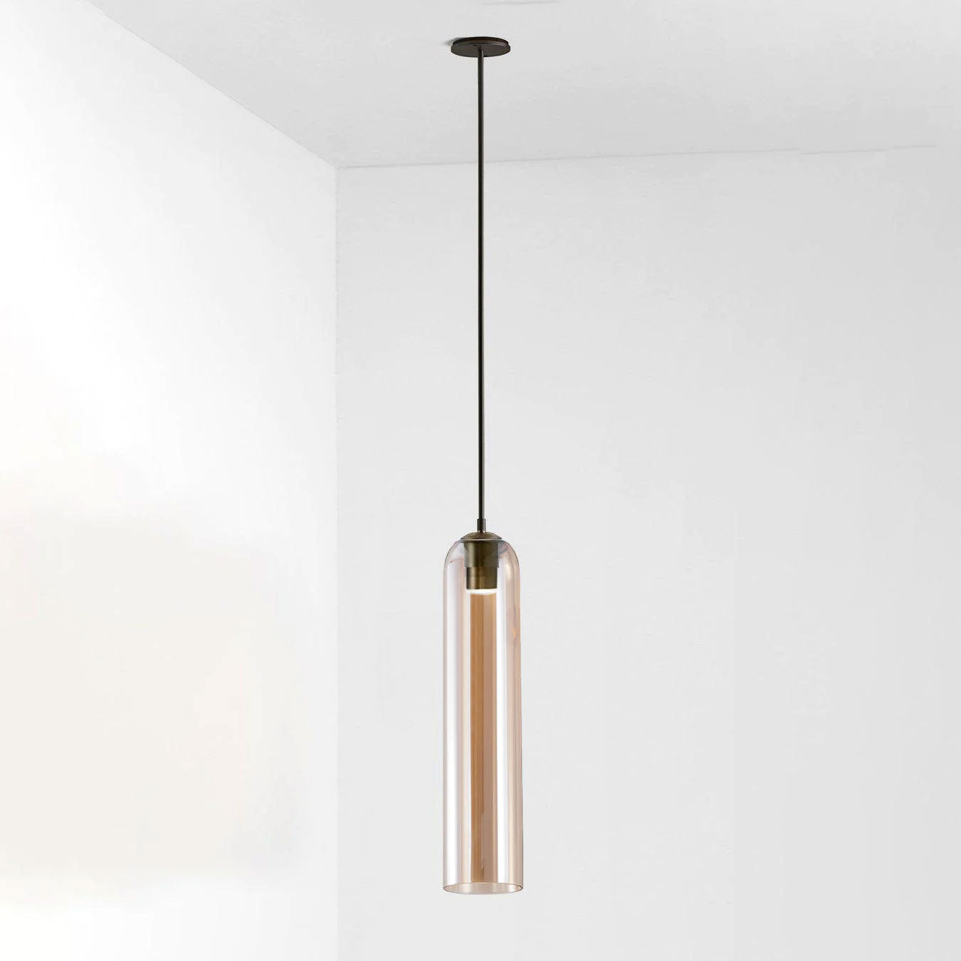 Long Tube Glass Pendant Light ? 3.9″ x H 47.2″ / Dia 10cm x H 120cm / Black / Amber Pendant light