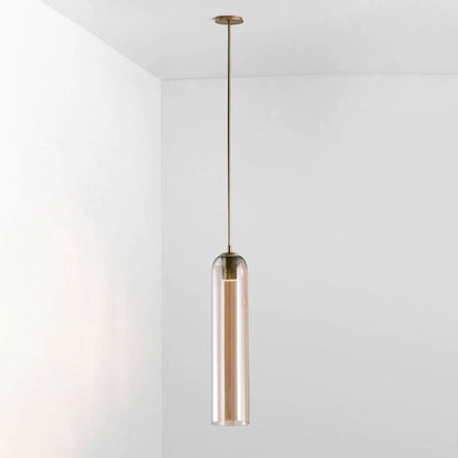 Long Tube Glass Pendant Light ? 3.9″ x H 47.2″ / Dia 10cm x H 120cm / Gold / Amber Pendant light