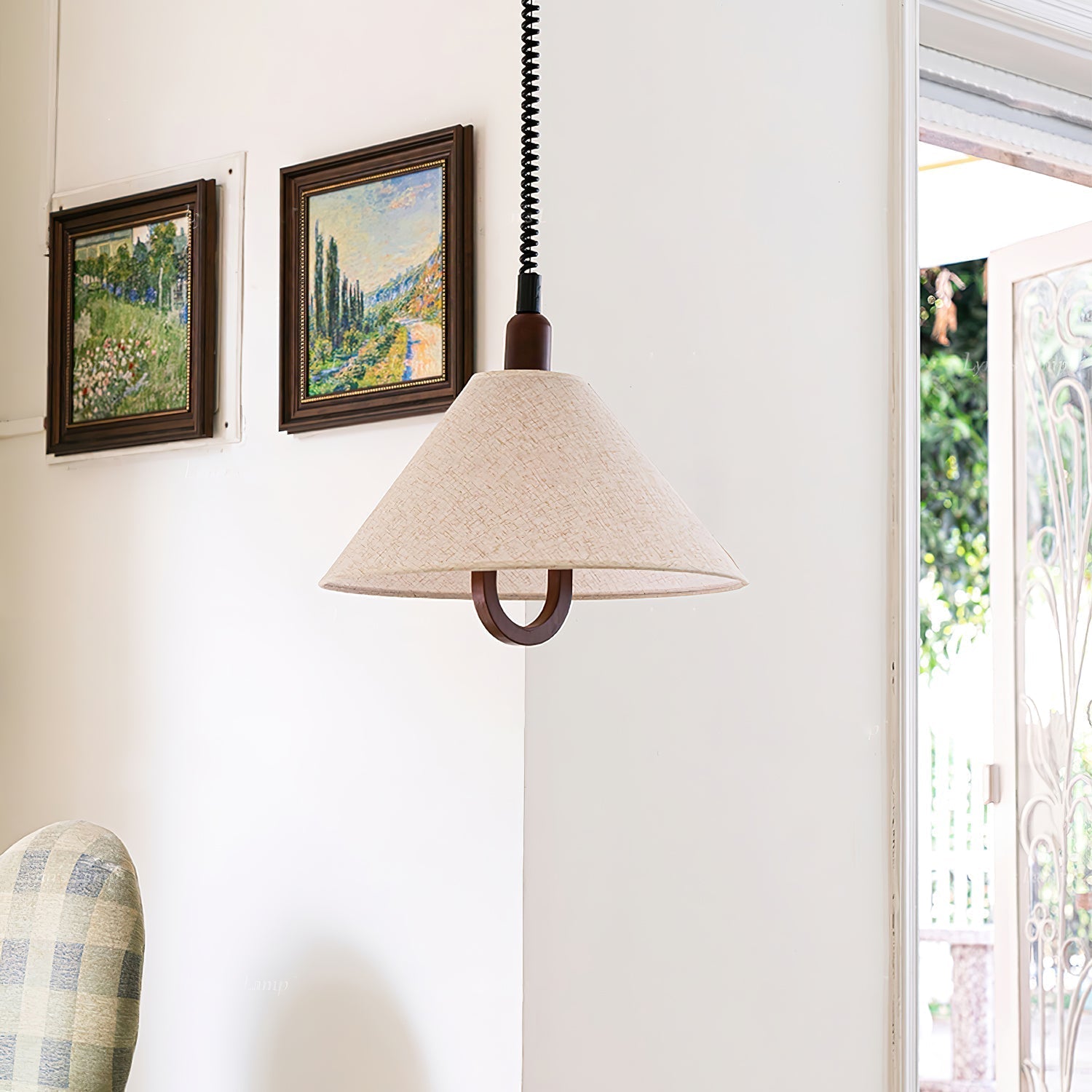 Loopeds Pendant Lamp Dia 17.7″ x H 16.5″ / Walnut color & Beige Pendant light