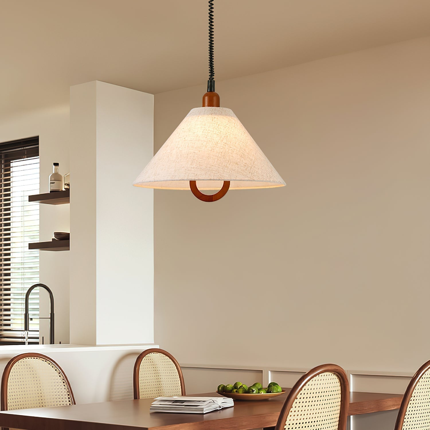 Loopeds Pendant Lamp Dia 17.7″ x H 16.5″ / Walnut color & Beige Pendant light