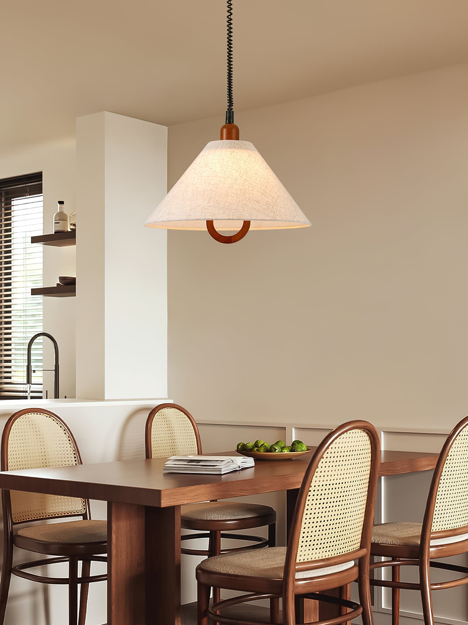 Loopeds Pendant Lamp Dia 17.7″ x H 16.5″ / Walnut color & Beige Pendant light