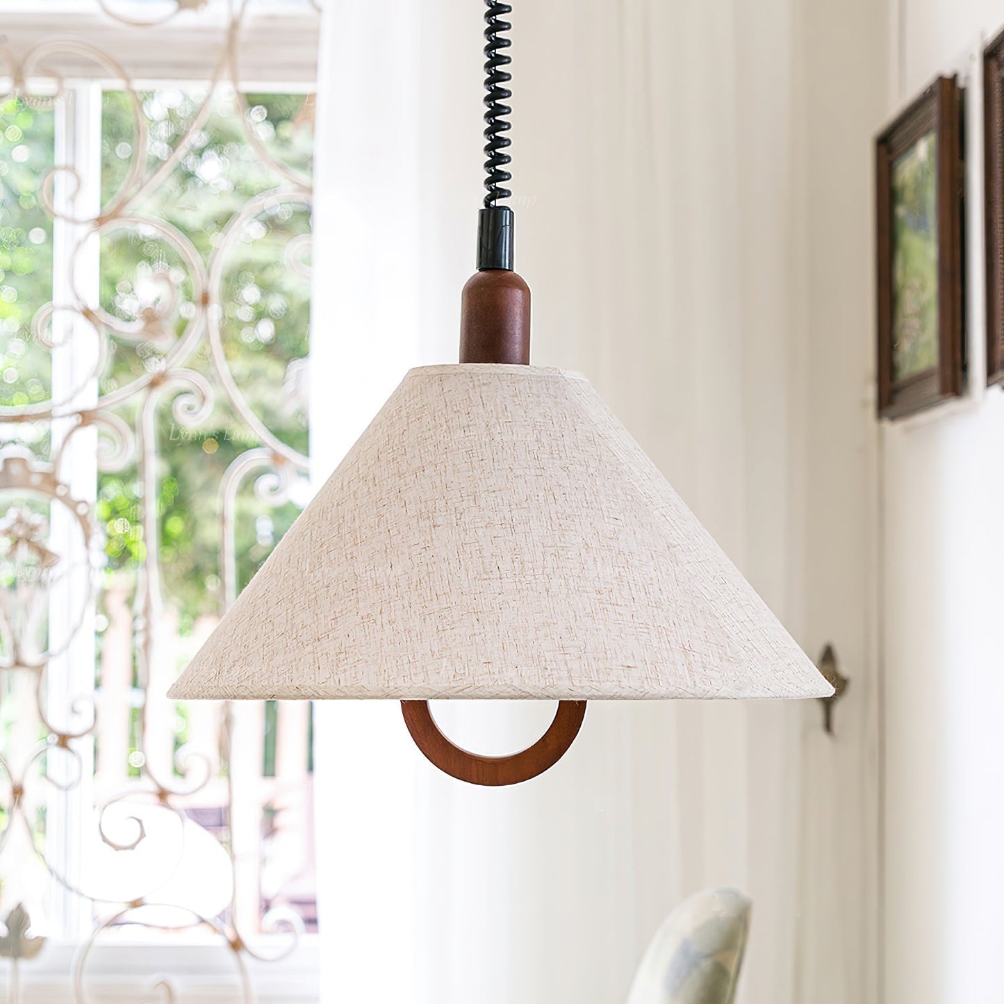 Loopeds Pendant Lamp Dia 17.7″ x H 16.5″ / Walnut color & Beige Pendant light