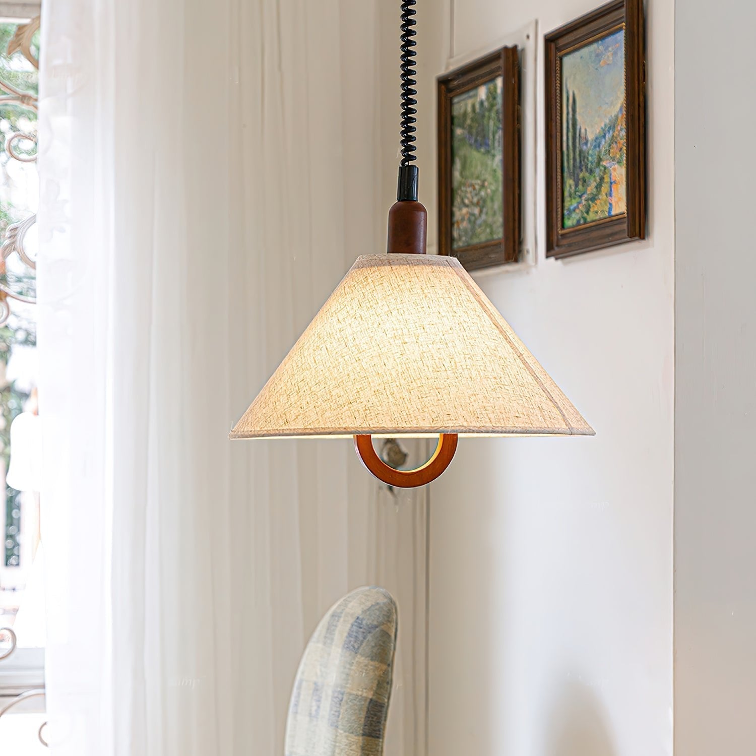Loopeds Pendant Lamp Dia 17.7″ x H 16.5″ / Walnut color & Beige Pendant light
