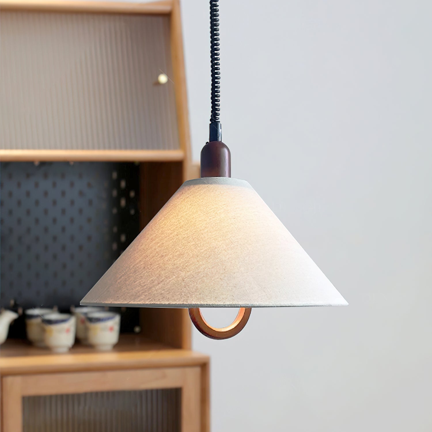 Loopeds Pendant Lamp Dia 17.7″ x H 16.5″ / Walnut color & Beige Pendant light
