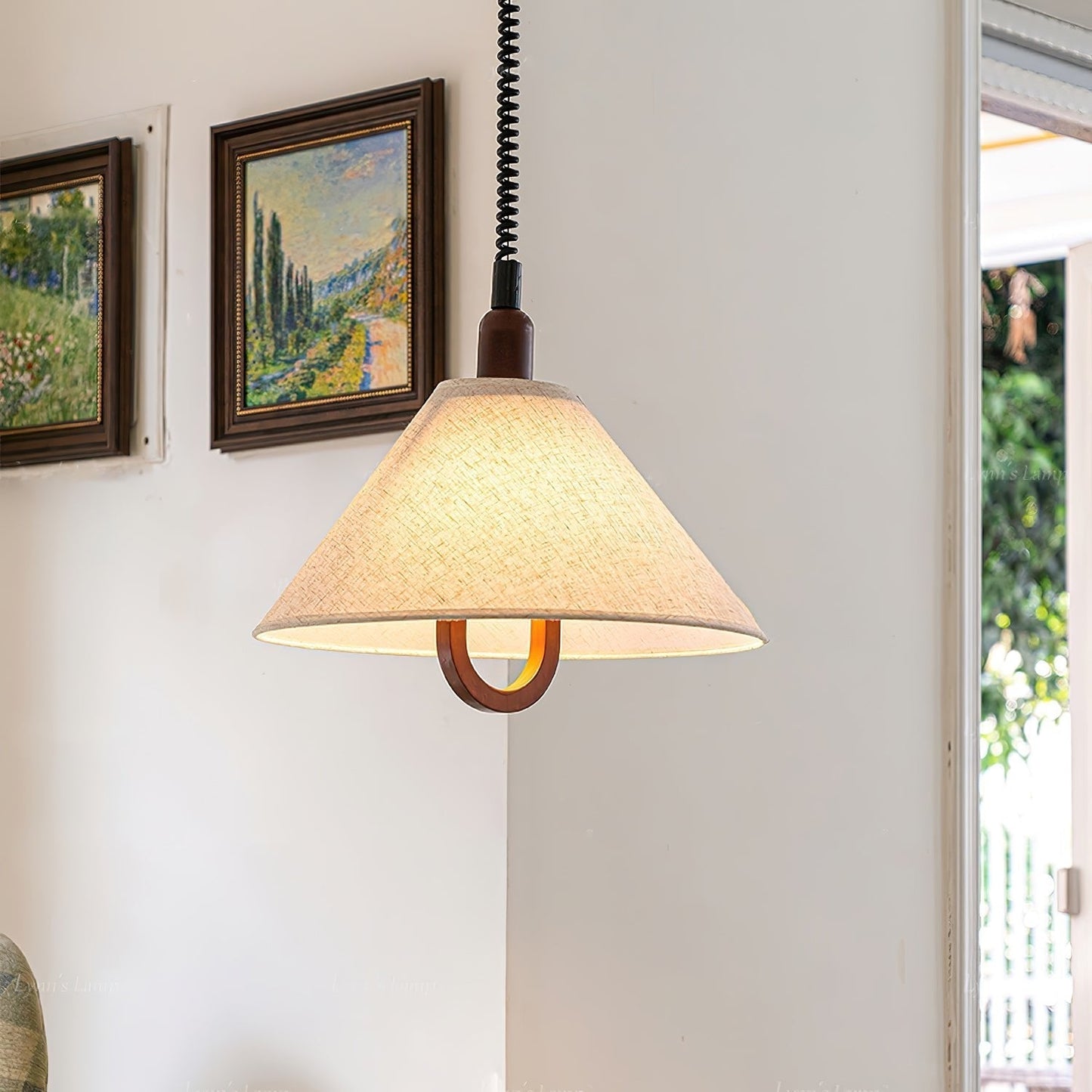Loopeds Pendant Lamp Dia 17.7″ x H 16.5″ / Walnut color & Beige Pendant light