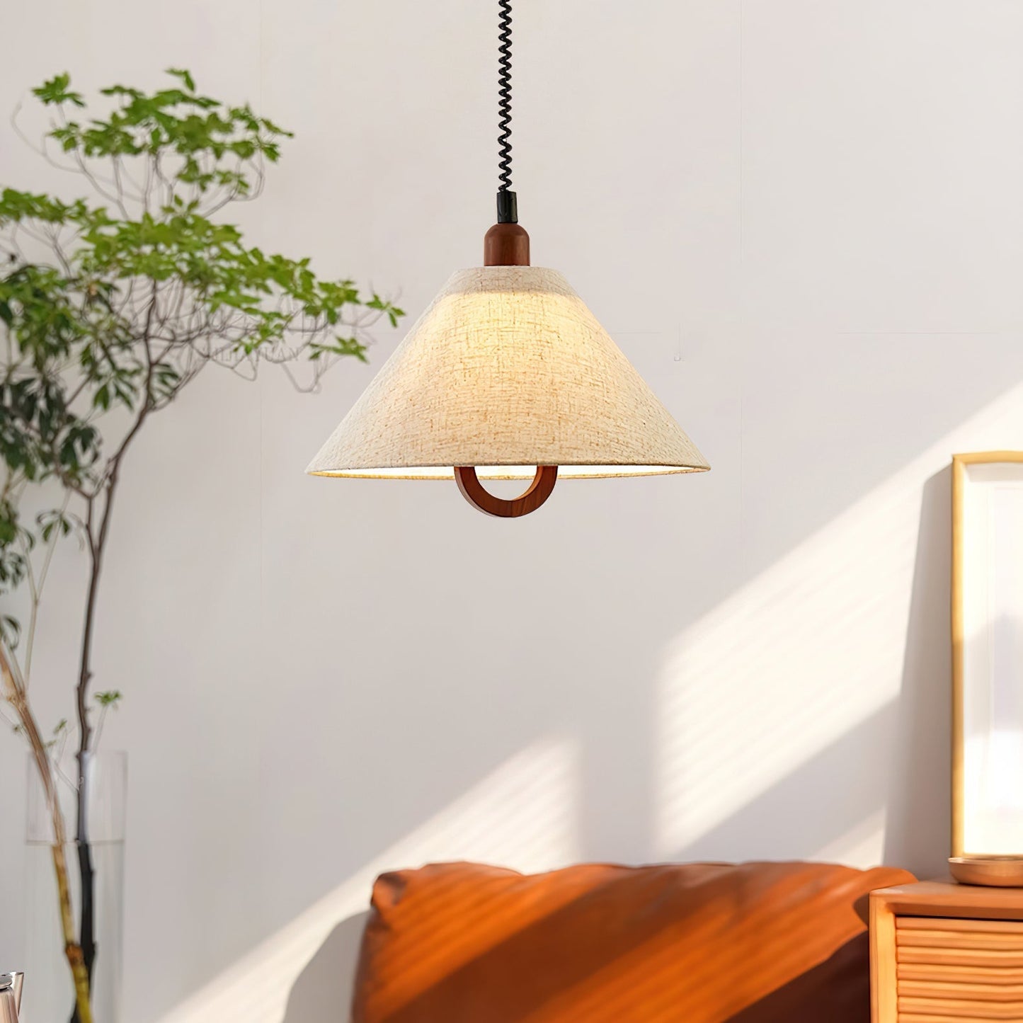 Loopeds Pendant Lamp Dia 17.7″ x H 16.5″ / Walnut color & Beige Pendant light