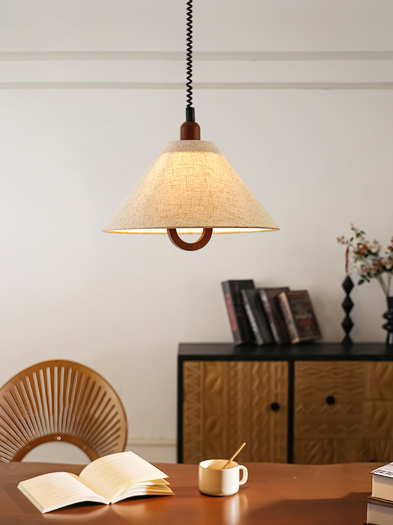 Loopeds Pendant Lamp Dia 17.7″ x H 16.5″ / Walnut color & Beige Pendant light