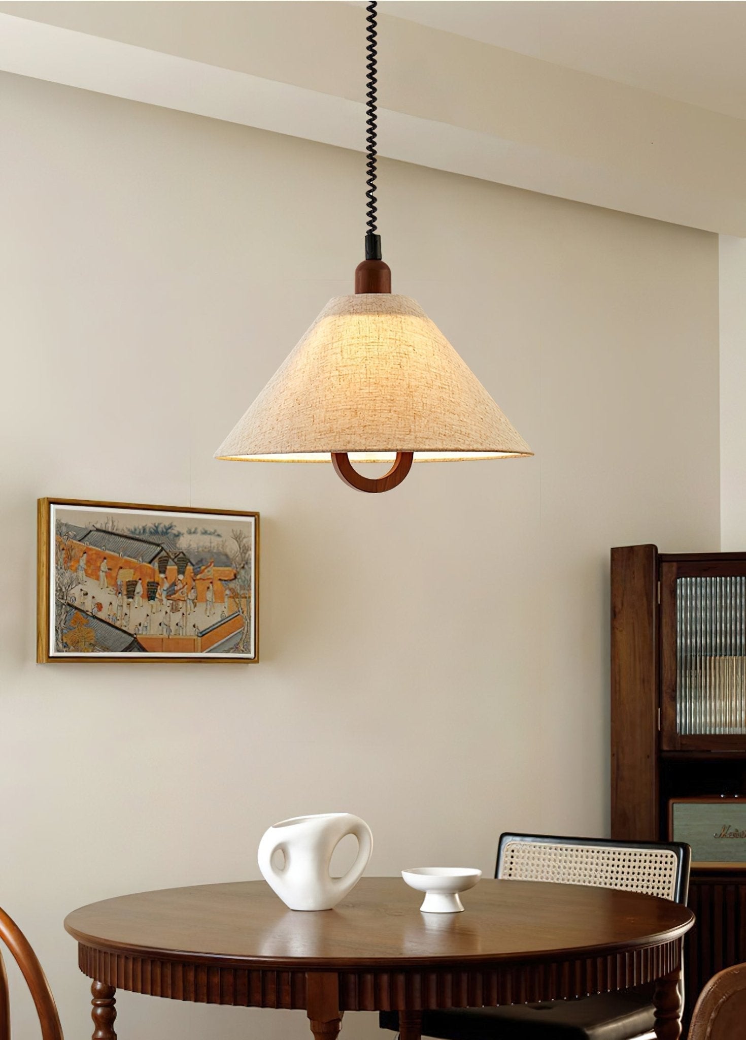 Loopeds Pendant Lamp Dia 17.7″ x H 16.5″ / Walnut color & Beige Pendant light