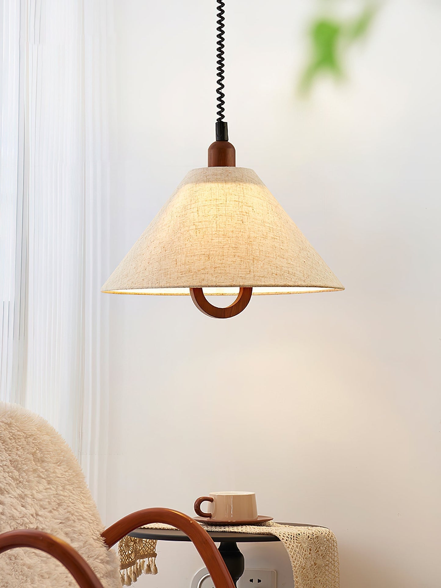 Loopeds Pendant Lamp Dia 17.7″ x H 16.5″ / Walnut color & Beige Pendant light