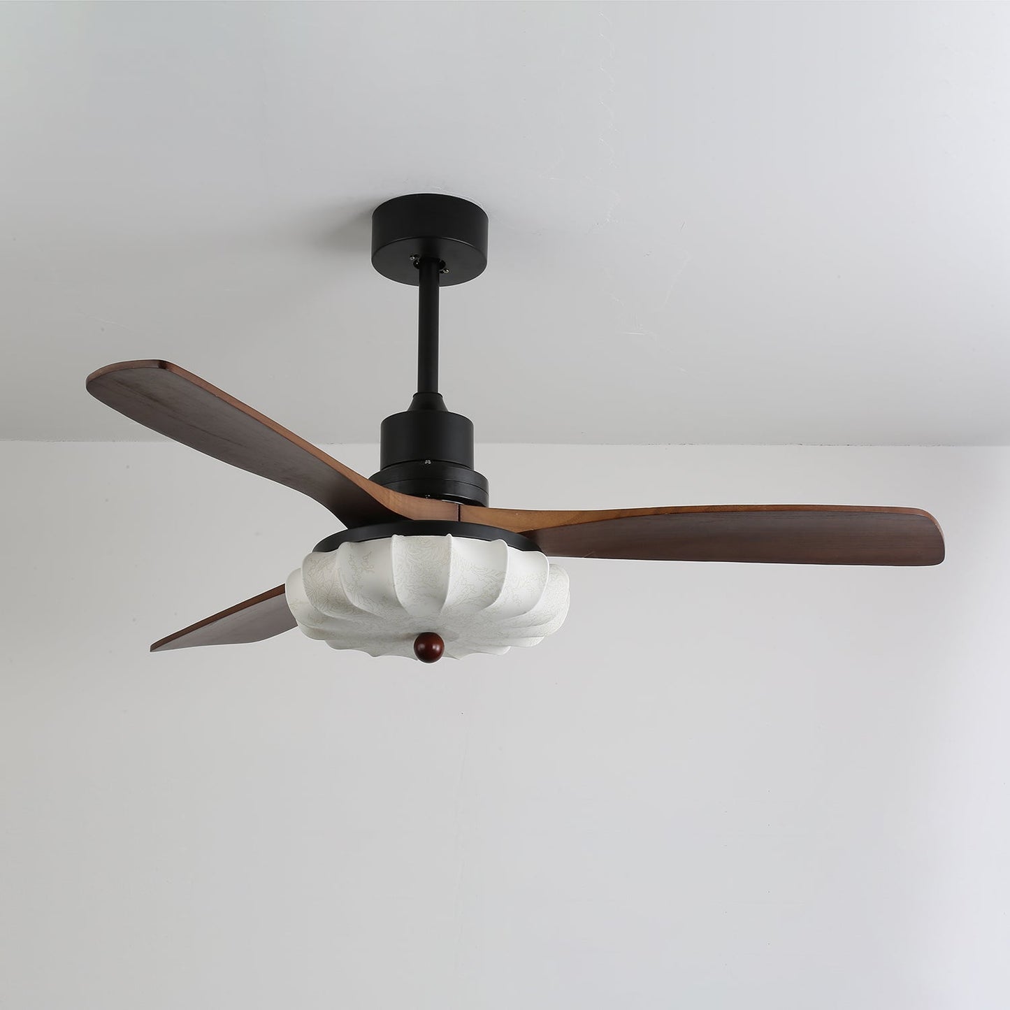 Lotus Bloom Ceiling Fan Light ? 36″ x H 11.8″ / Walnut Wood & Black & White / Three-color Changing Light 1001 Ceiling