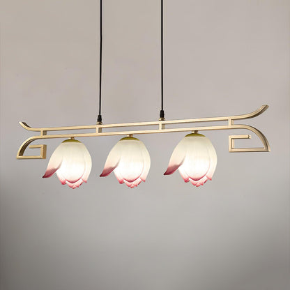 Lotus Bloom Chandelier 3 Heads Dia 35.4″ x H 8.7″ / Dia 90cm x H 22cm / Gold & White & Pink Chandelier