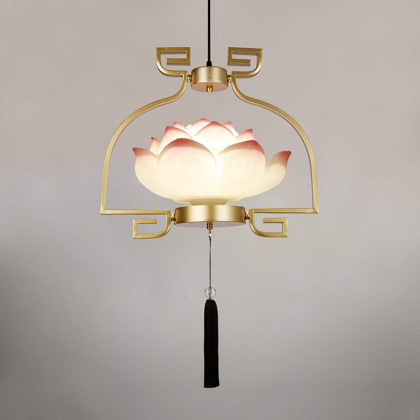 Lotus Bloom Chandelier 1 Head Dia 17.7″ x H 16.5″ / Dia 45cm x H 42cm / Gold & White & Pink Chandelier