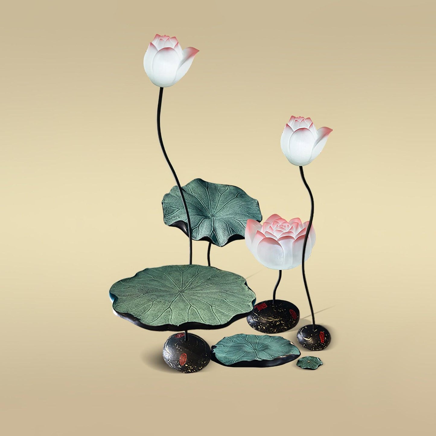 Lotus Floor Lamp Combination 2 H 49.2″+H 41.3″+H 17.7″ / H 125cm + 105cm + 45cm / White & Pink & Green Floor lamp