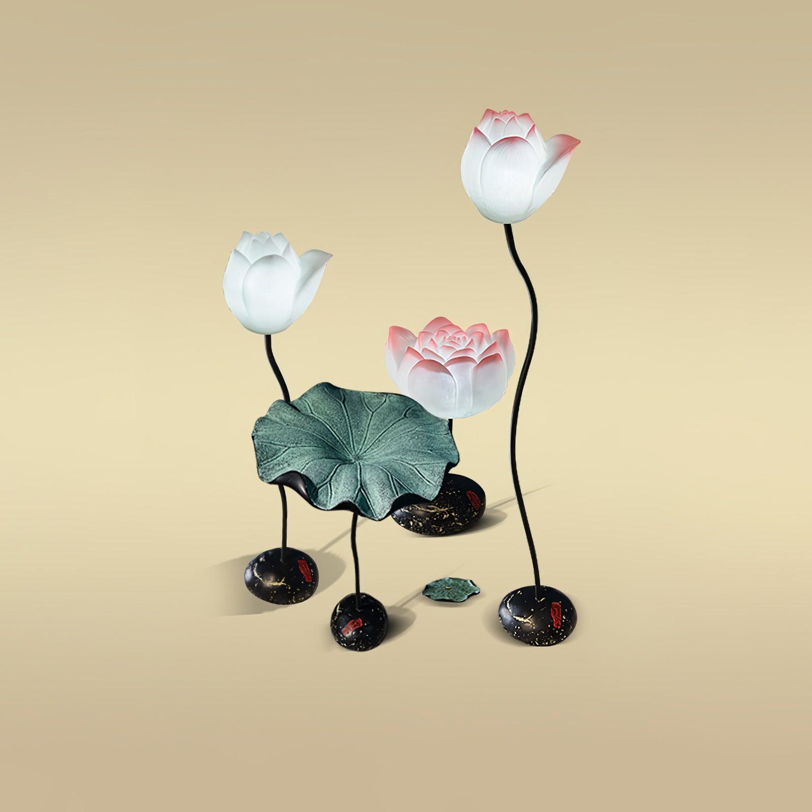Lotus Floor Lamp Combination 1 H 41.3″+H 33.5″+H 17.7″ / H 105cm + 85cm + 45cm / White & Pink & Green Floor lamp