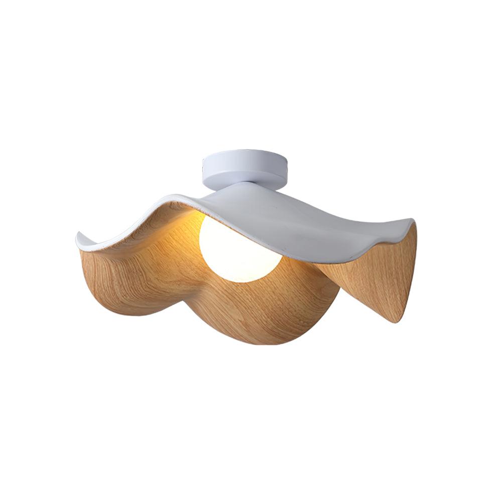 Lotus Leaf Ceiling Lamp Dia 11″ x H 3.9″ / Dia 28cm x H 10cm / White & Wood color Ceiling lamp