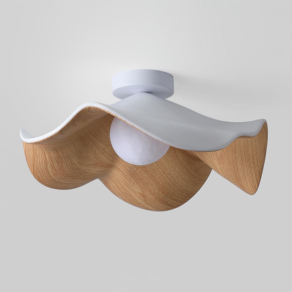 Lotus Leaf Ceiling Lamp Dia 15.7″ x H 6.3″ / Dia 40cm x H 16cm / White & Wood color Ceiling lamp