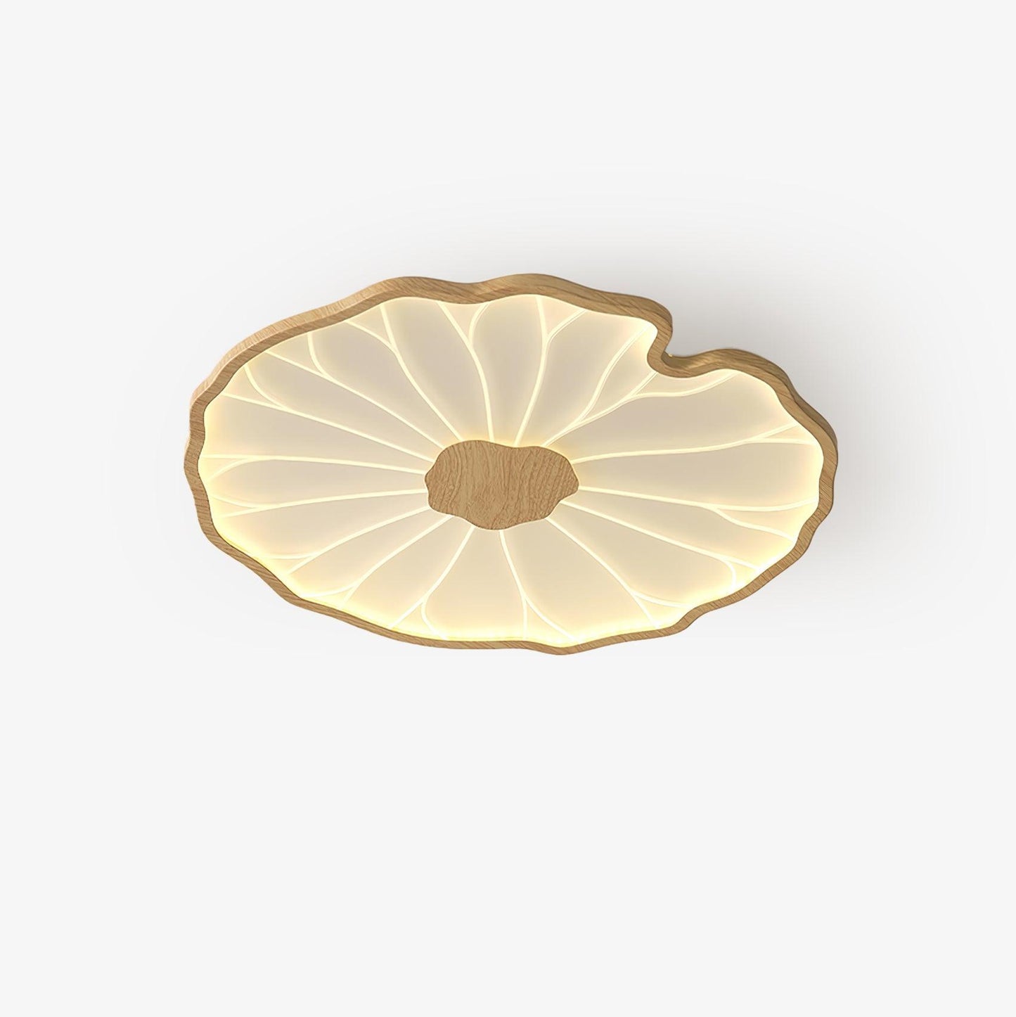 Lotus Leaf Acrylic Ceiling Lamp ? 20.5″ x H 1.6″ / Dia 52cm x H 4cm / Hydrographic Nature Wood Grain Finish / Warm