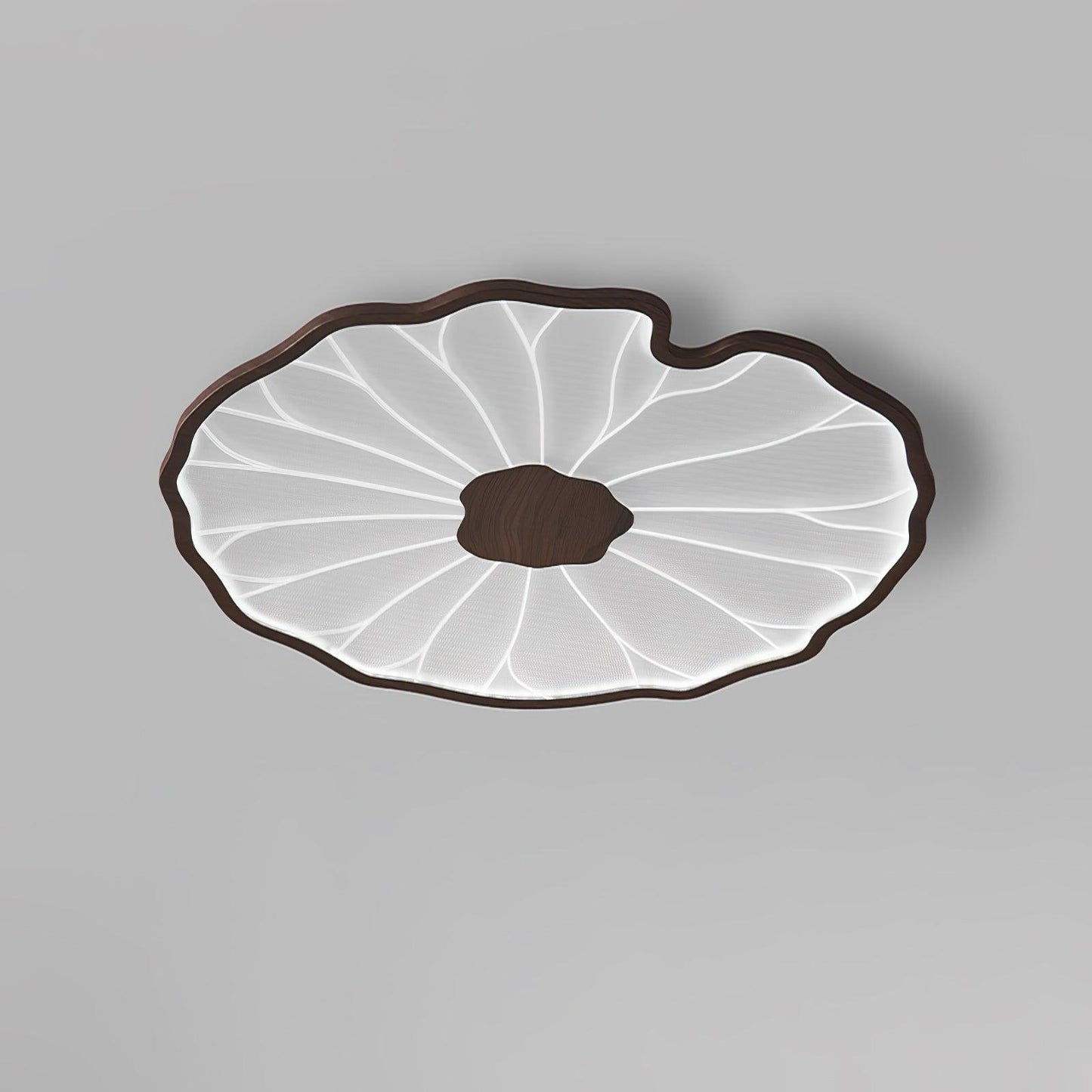Lotus Leaf Acrylic Ceiling Lamp ? 28.3″ x H 1.6″ / Dia 72cm x H 4cm / Hydrographic Walnut Wood Grain Finish / Warm