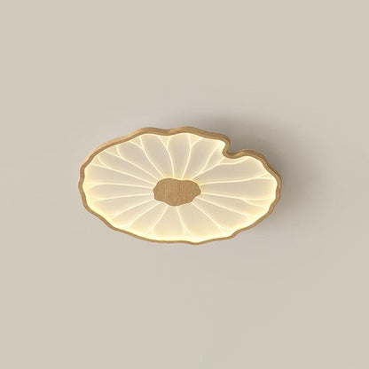 Lotus Leaf Acrylic Ceiling Lamp ? 11.8″ x H 1.6″ / Dia 30cm x H 4cm / Hydrographic Nature Wood Grain Finish / Warm
