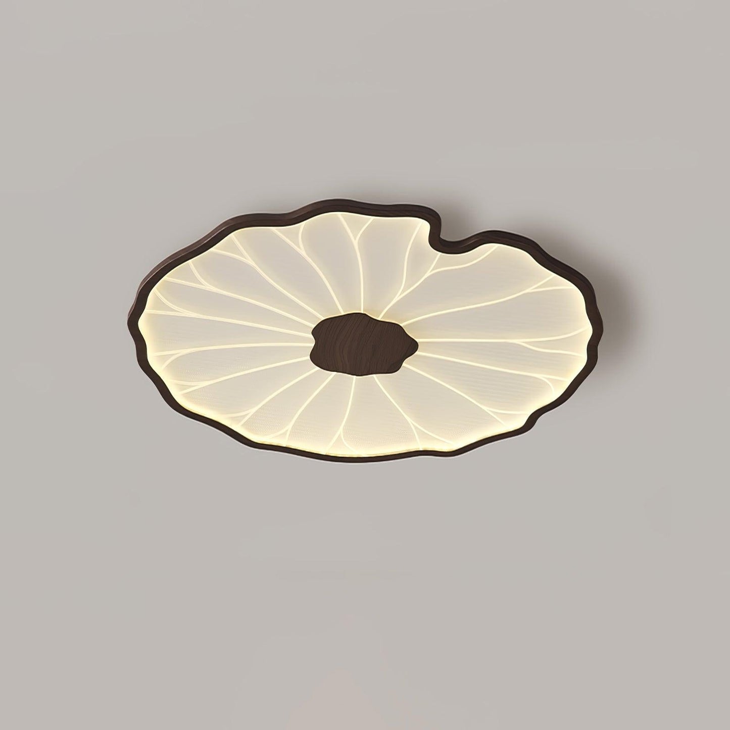 Lotus Leaf Acrylic Ceiling Lamp ? 20.5″ x H 1.6″ / Dia 52cm x H 4cm / Hydrographic Walnut Wood Grain Finish / Warm
