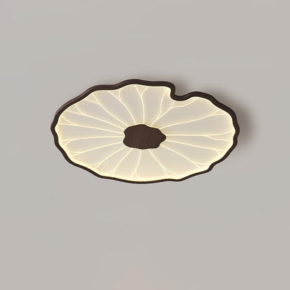Lotus Leaf Acrylic Ceiling Lamp ? 20.5″ x H 1.6″ / Dia 52cm x H 4cm / Hydrographic Walnut Wood Grain Finish / Warm