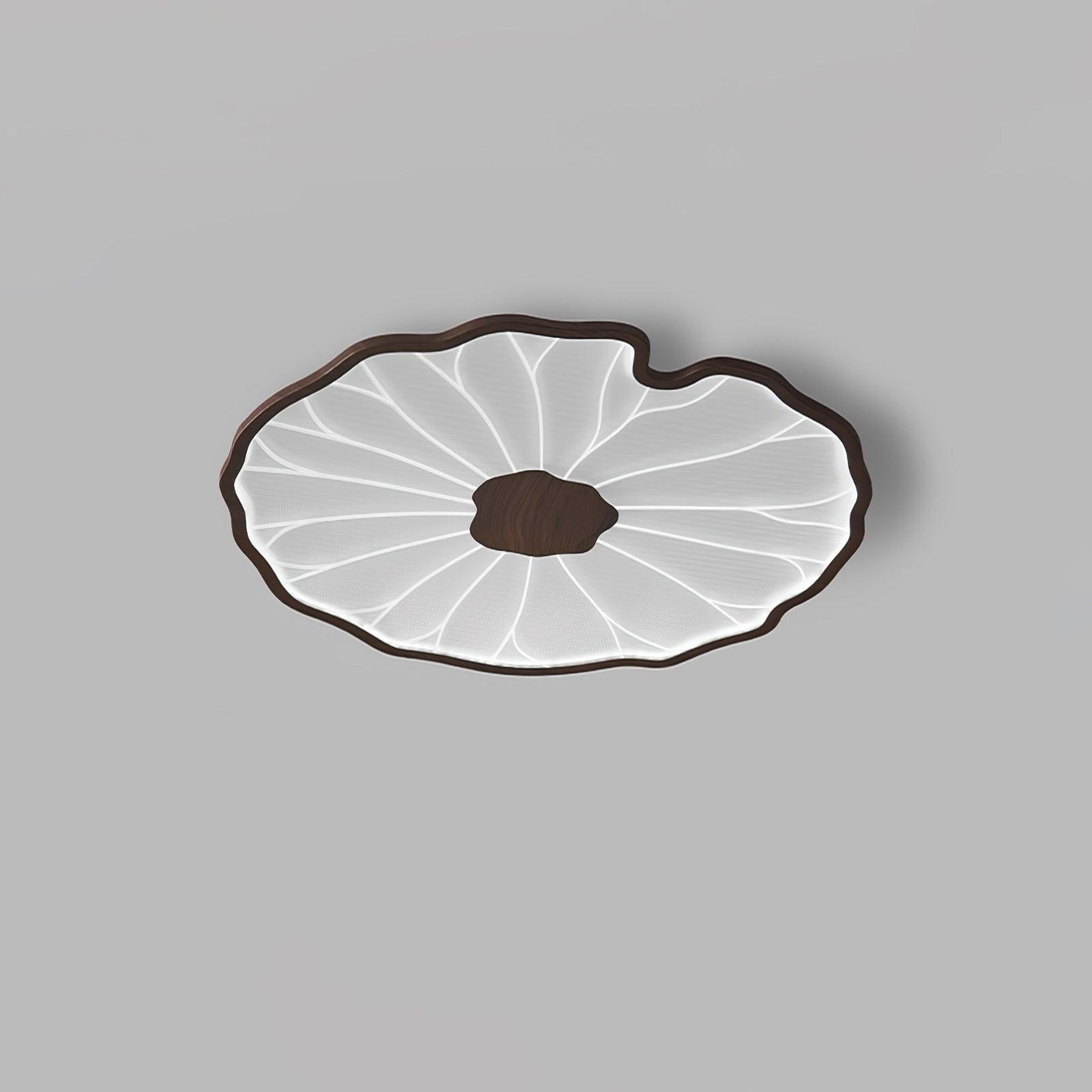Lotus Leaf Acrylic Ceiling Lamp ? 15.7″ x H 1.6″ / Dia 40cm x H 4cm / Hydrographic Walnut Wood Grain Finish / Warm