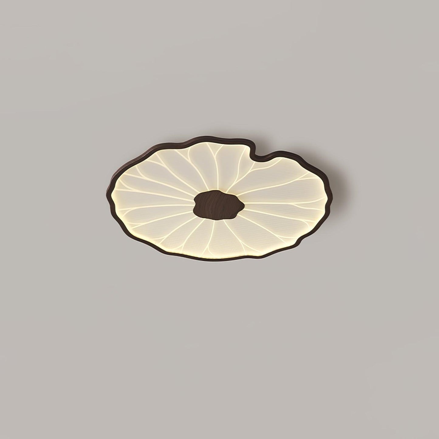 Lotus Leaf Acrylic Ceiling Lamp ? 11.8″ x H 1.6″ / Dia 30cm x H 4cm / Hydrographic Walnut Wood Grain Finish / Warm