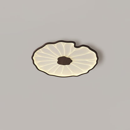 Lotus Leaf Acrylic Ceiling Lamp ? 11.8″ x H 1.6″ / Dia 30cm x H 4cm / Hydrographic Walnut Wood Grain Finish / Warm