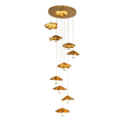 Livra Leaf Chandelier 10 heads: ? 29.5″ x H 78.7″ / Dia 75cm x H 200cm / Brass Chandelier