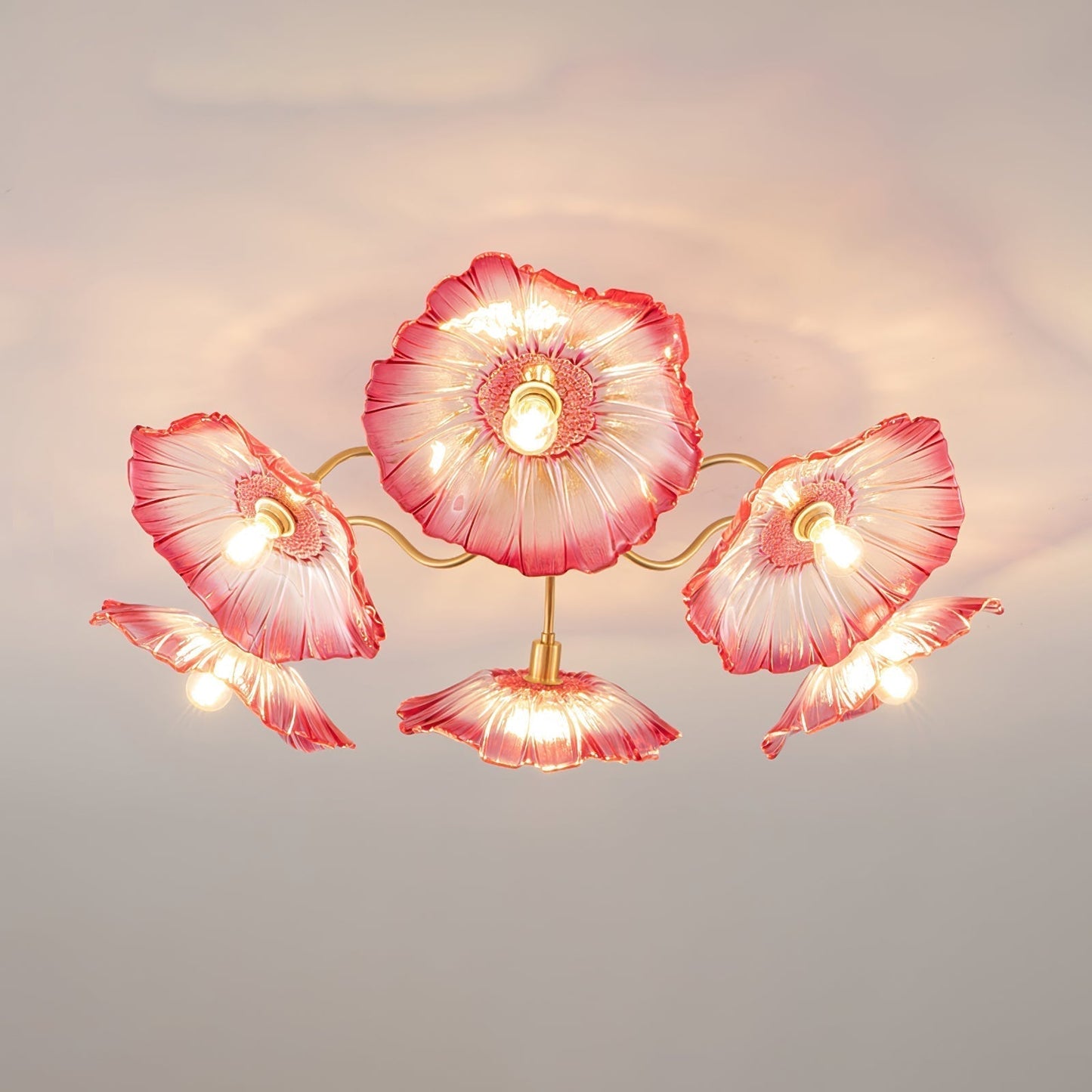 Lotus Leaf Glass Ceiling Lamp 6 heads ? 39.4″ x H 10.3″ / Dia 100cm x H 26cm / Gold + Pink Ceiling lamp