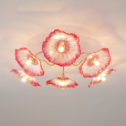 Lotus Leaf Glass Ceiling Lamp 6 heads ? 39.4″ x H 10.3″ / Dia 100cm x H 26cm / Gold + Pink Ceiling lamp