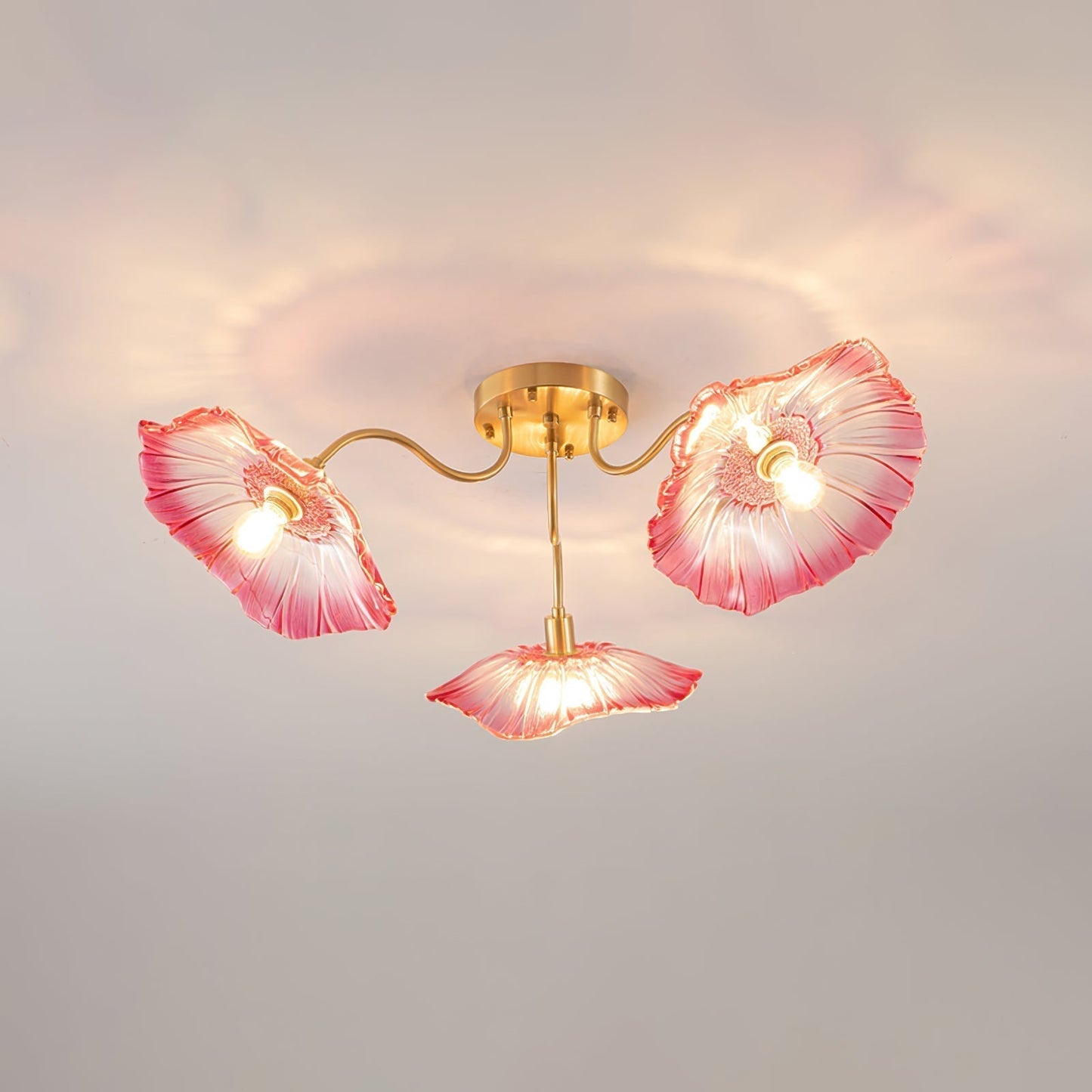 Lotus Leaf Glass Ceiling Lamp 3 heads ? 31.5″ x H 10.3″ / Dia 80cm x H 26cm / Gold + Pink Ceiling lamp