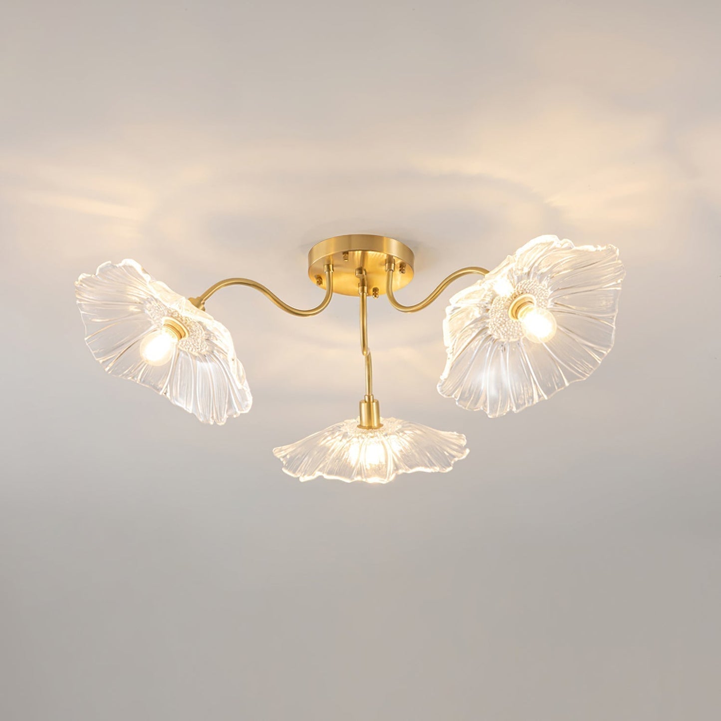 Lotus Leaf Glass Ceiling Lamp 3 heads ? 31.5″ x H 10.3″ / Dia 80cm x H 26cm / Gold + Clear Ceiling lamp
