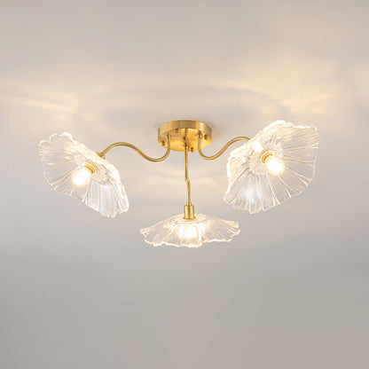 Lotus Leaf Glass Ceiling Lamp 3 heads ? 31.5″ x H 10.3″ / Dia 80cm x H 26cm / Gold + Clear Ceiling lamp