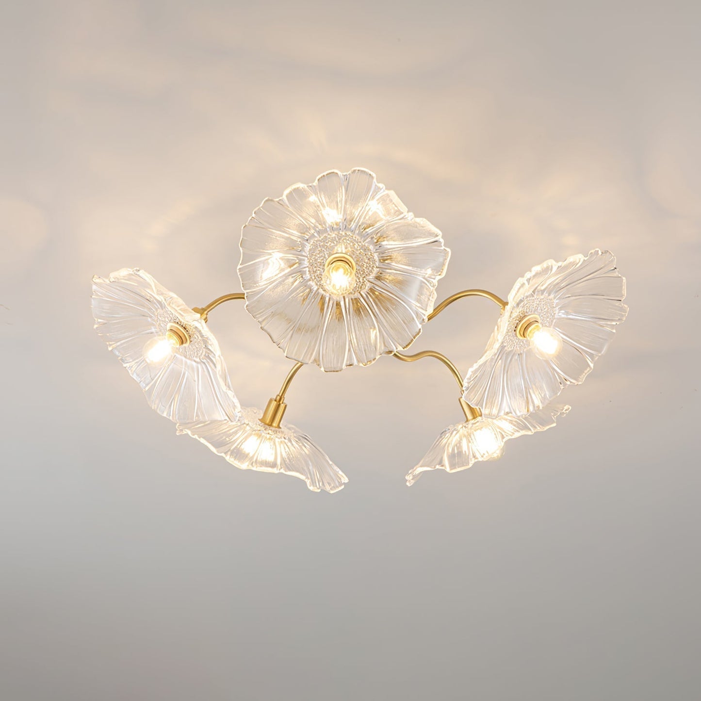 Lotus Leaf Glass Ceiling Lamp 5 heads ? 39.4″ x H 10.3″ / Dia 100cm x H 26cm / Gold + Clear Ceiling lamp